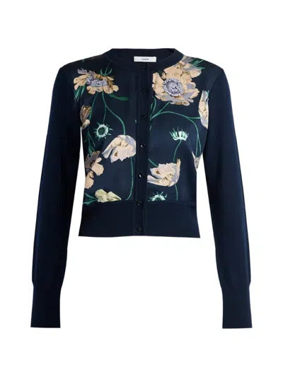 Erdem Floral-print Cropped Cardigan In Blue
