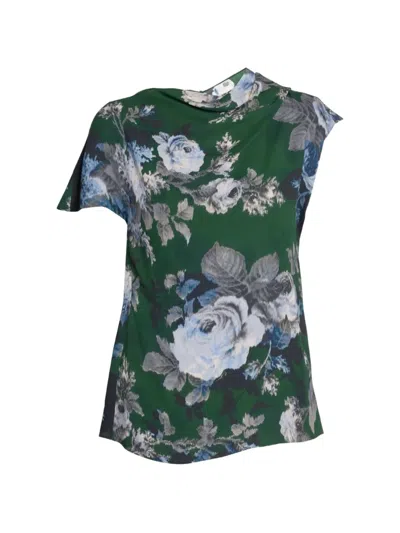 Erdem Floral-print Draped Blouse In Green