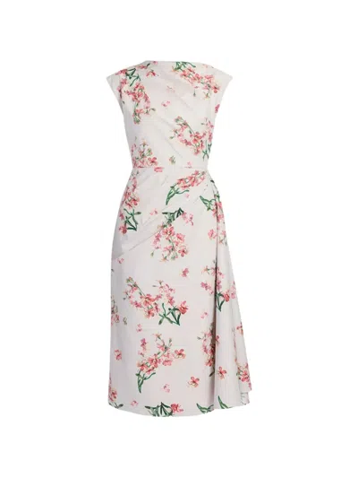 Erdem Floral-print Draped Dress In Neutral