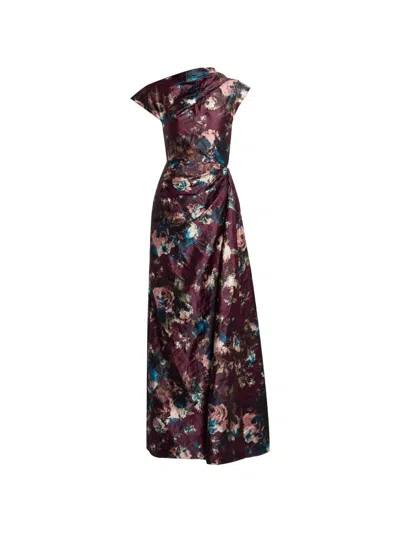Erdem Floral-print Draped Gown In Purple