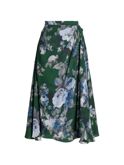Erdem Floral-print Draped Skirt In Green