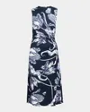Erdem Floral-print Draped Sleeveless Midi Dress In Blue