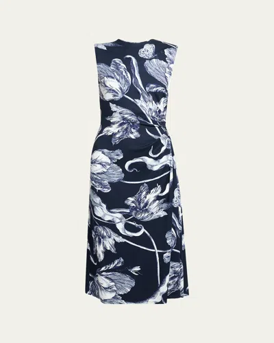 Erdem Floral-print Draped Sleeveless Midi Dress In Green