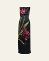 Erdem Floral-print Duchess Satin Sleeveless Gown In Black