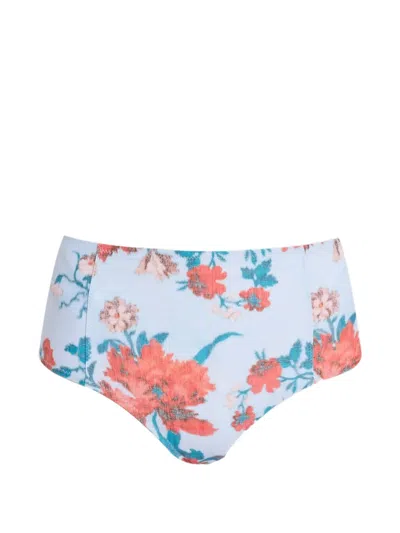 Erdem Floral-print High-rise Bikini Bottoms In Blue