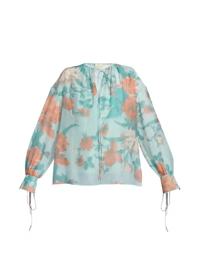 Erdem Floral-print Long-sleeve Blouse In Blue