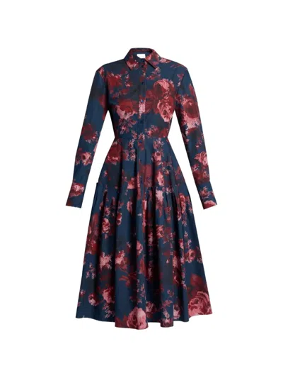 Erdem Floral Long Sleeve Organic Cotton Poplin Midi Shirtdress In Multi