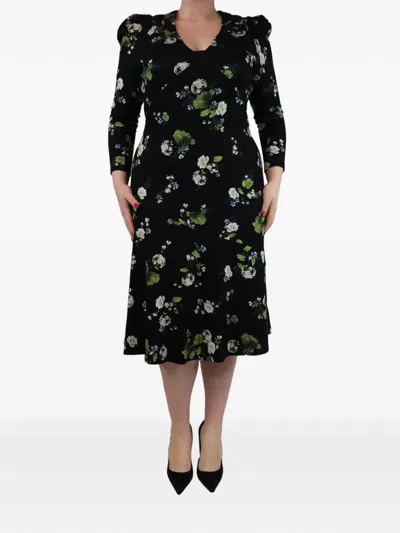 Pre-owned Erdem Floral-print Midi Dress In Black