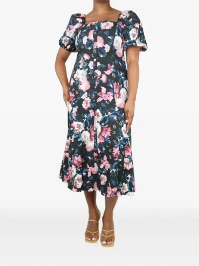 Pre-owned Erdem Floral-print Midi Dress In Black