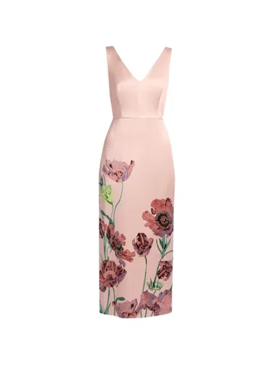 Erdem Floral Duchess Midi Pencil Dress In Purple