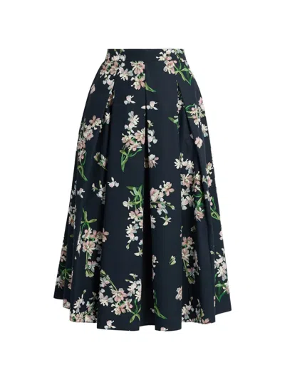Erdem Floral-print Pleated Skirt In Blue