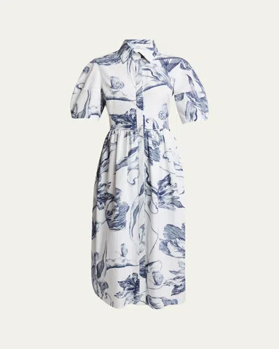 Erdem Floral-print Short-sleeve Midi Shirt Dress In White