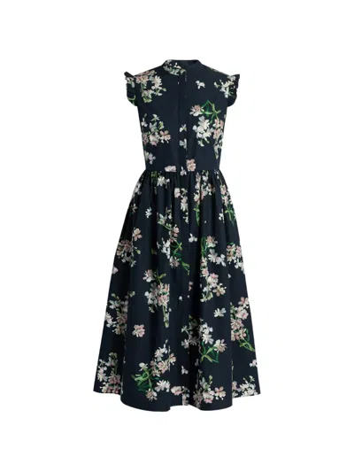 Erdem Pleated Ruffled Floral-print Cotton-poplin Midi Dress In Multi