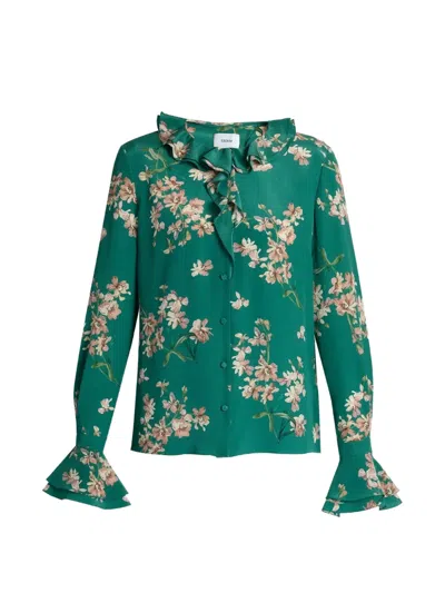 Erdem Floral-print Ruffled Shirt In Green