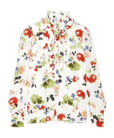 Erdem Floral-print Ruffled Silk Shirt In Multi