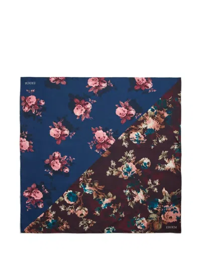 Erdem Floral-print Scarf In Blue