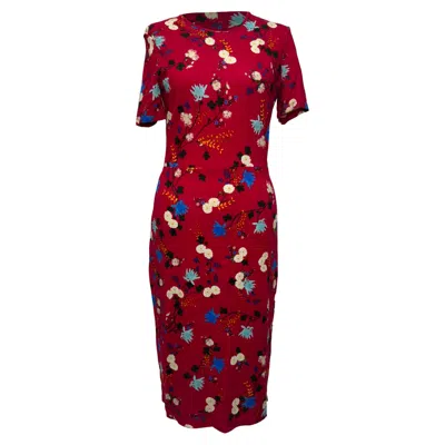 Pre-owned Erdem Floral-print Short Sleeve Midi Dress In Multicolor Viscose In Red