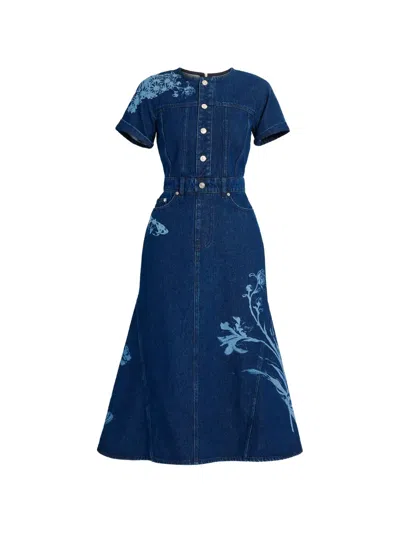 Erdem Floral-print Short-sleeve Dress In Blue