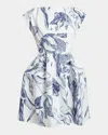 Erdem Pleated Floral-print Cotton-poplin Mini Dress In White