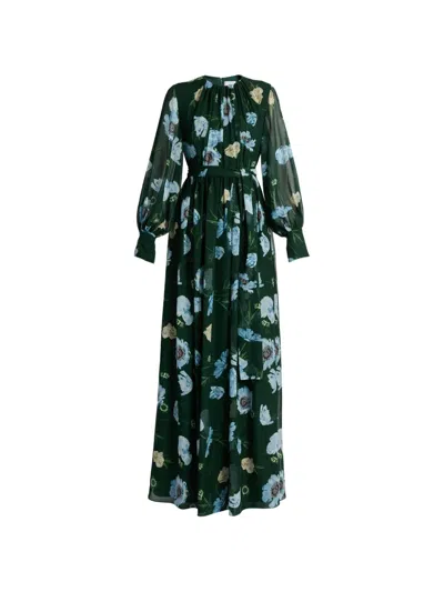 Erdem Floral-print Silk Maxi Gown In Green