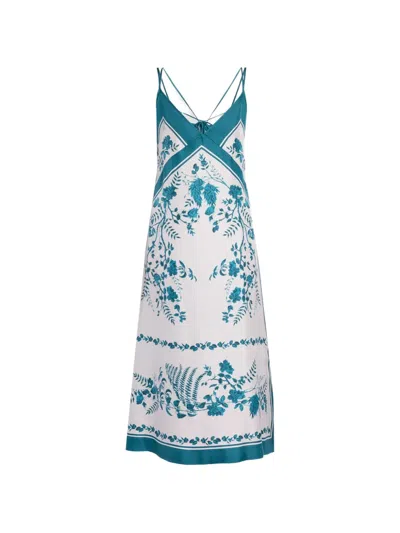 Erdem Womens Wild Fern Bot Dream Blue Strappy Scarf Silk Twill Midi Slip Dress
