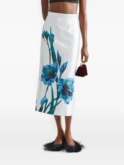 Erdem Floral-print Textured Midi Skirt In Multi