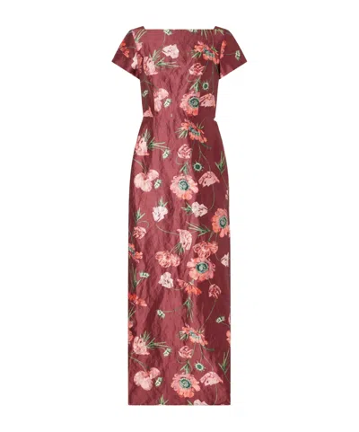 Erdem Floral-print Textured Satin Dress In Multi