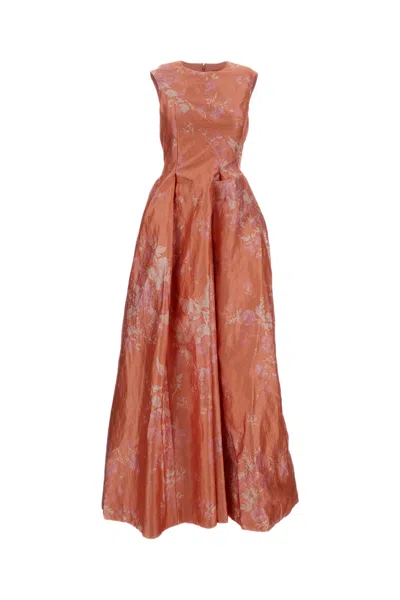 Erdem Floral-print Textured Satin Hourglass Gown In Pink
