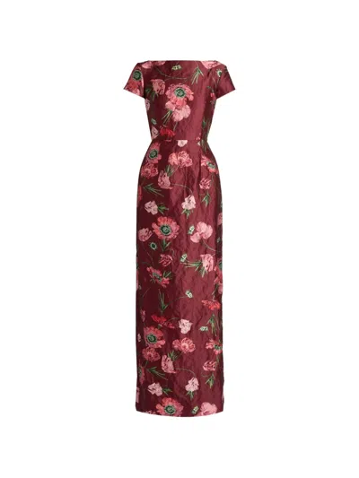 Erdem Floral-print Textured-satin Gown In Multi