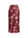 Erdem Floral-printed Satin Midi Pencil Skirt In Burgundy