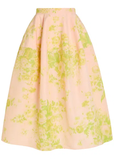 Erdem Floral-print Woven Midi Skirt In Pink