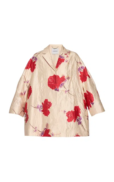 Erdem Floral-printed Textured Satin Jacket In Neutral