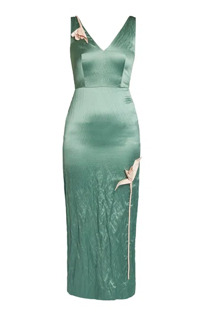 Erdem Flower-appliquéd Midi Cocktail Dress In Burgundy