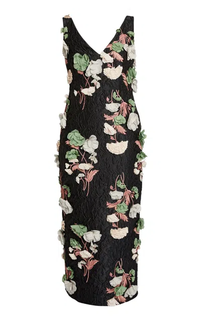 Erdem Flower-appliquéd Midi Cocktail Dress In Multi