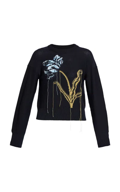 Erdem Flower-embroidered Merino-wool Sweater