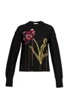 Erdem Flower-embroidered Merino-wool Sweater In Black