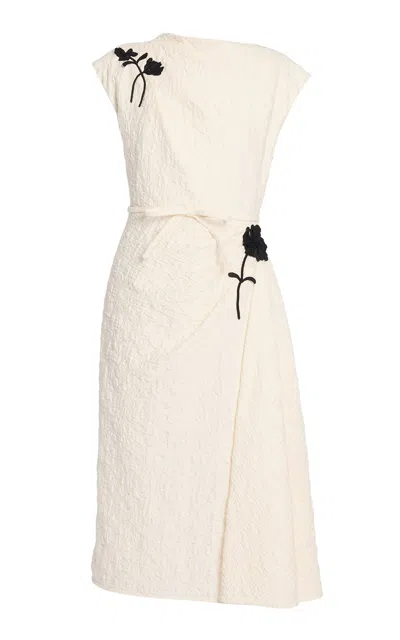 Erdem Flower-detailed Cotton-cloque Midi Dress In White