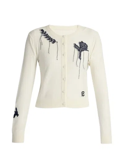 Erdem Flower-embroidered Cardigan In White