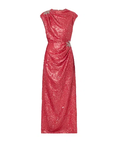 Erdem Draped Sequined Chiffon Gown In Red