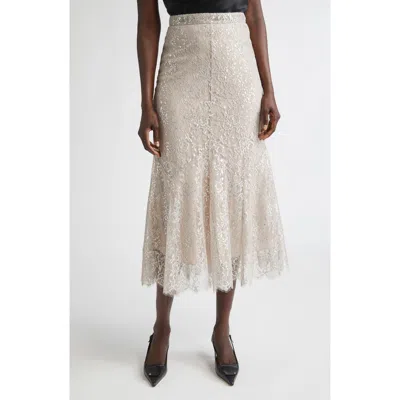 Erdem Fluted Metallic Lace Skirt In White