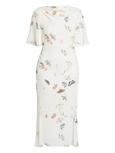 Erdem Flutter-sleeve Printed Midi Dress In Multi