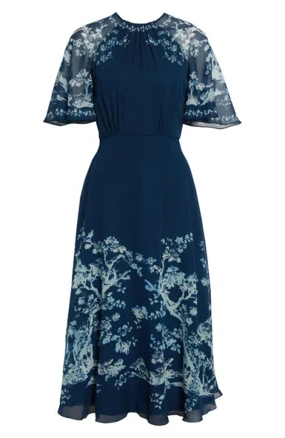 Erdem Flutter Sleeve Silk Voile Midi Dress In Blue