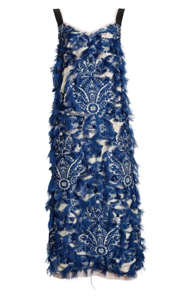 Erdem Fringe Jacquard Pencil Dress In Lupin Blue