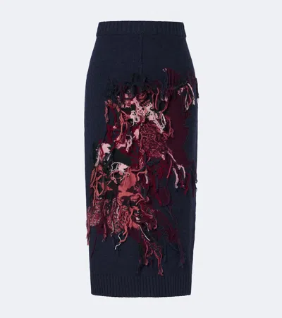 Erdem Fringed Intarsia Wool Midi Skirt In Blue
