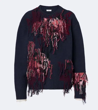 Erdem Fringed Intarsia Wool Sweater In Blue