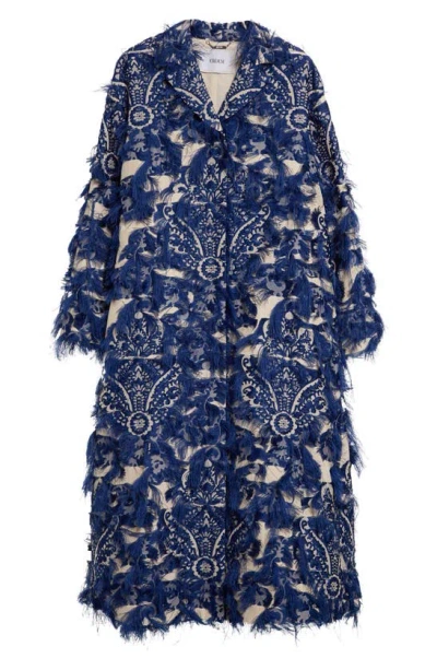 Erdem Fringed Oversize Jacquard Coat In Lupin Blue