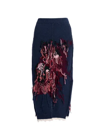 Erdem Fringed-detail Skirt In Blue