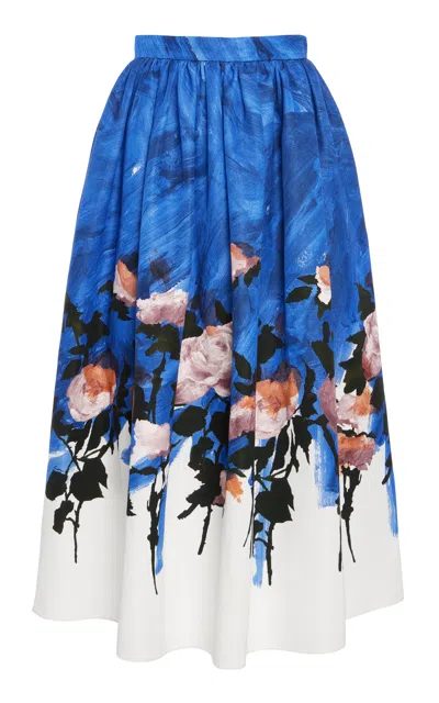 ERDEM GATHERED COTTON-BLEND MIDI SKIRT