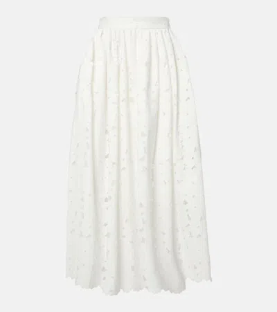 Erdem Gathered Cotton-blend Midi Skirt In White