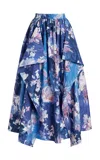Erdem Gathered Cotton Midi Skirt In Blue